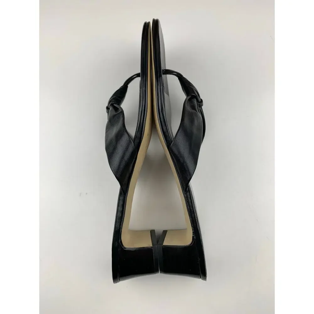Franco Sarto Plush Sandals Slip On Black Leather Thong Heels Women's 8.5